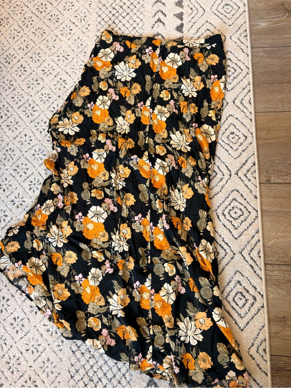 NATURAL LIFE Black Maxi Skirt with Orange, Cream & Pink Floral Print - Picture 4 of 7
